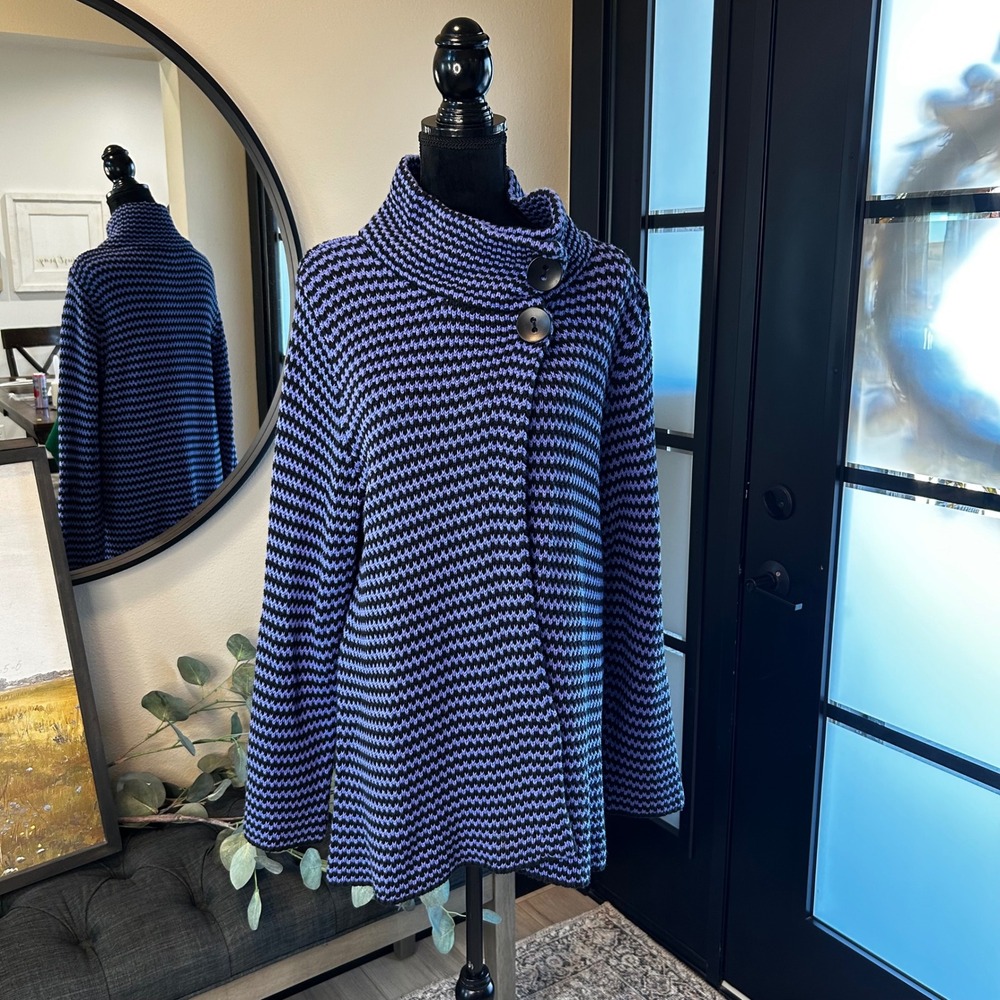 Habitat Clothes to Live In Blue Black Striped Cotton Snap Button Cardigan XL
